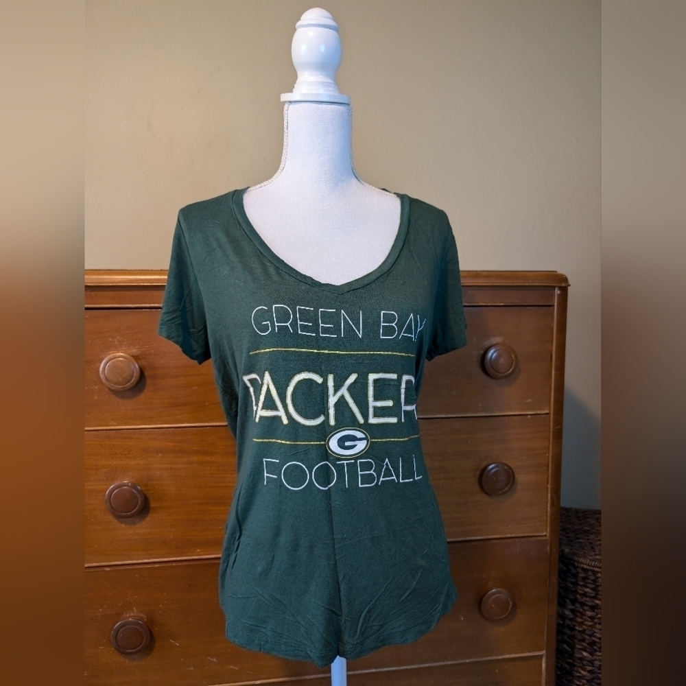 Green Bay Packers Slinky Classic V Neck Short Sleeve WMNS Shirt SZ L - Picture 2 of 11
